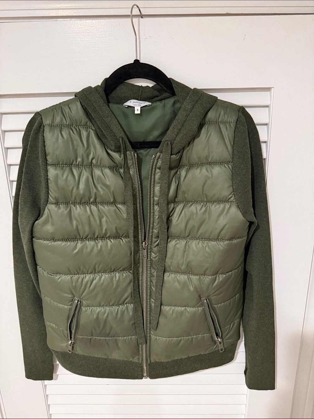 J Society Olive Mixed-Media Quilted Hooded Jacket